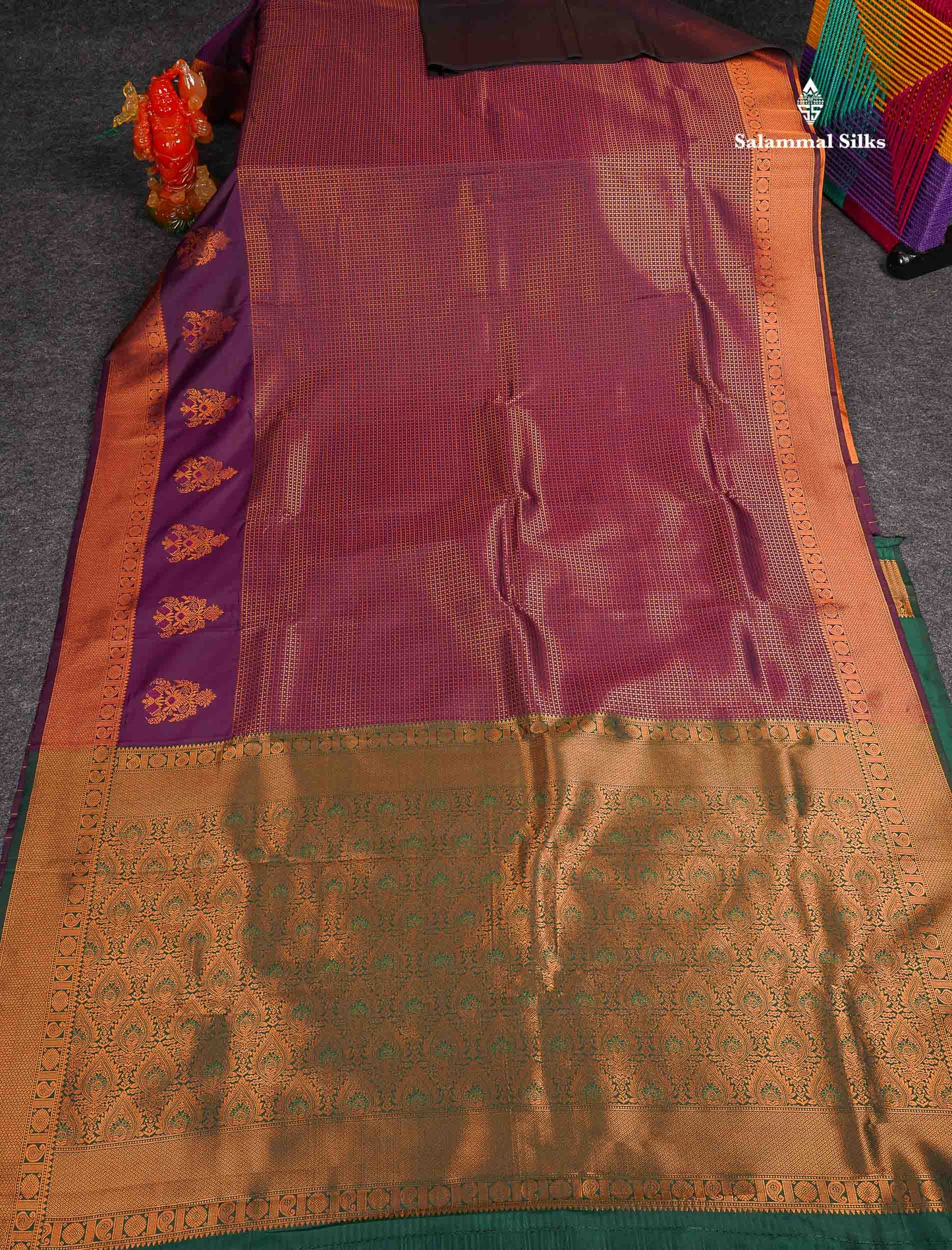 Semi Silk Saree - Magenta Colour Body With Contrast Teal Green Blouse