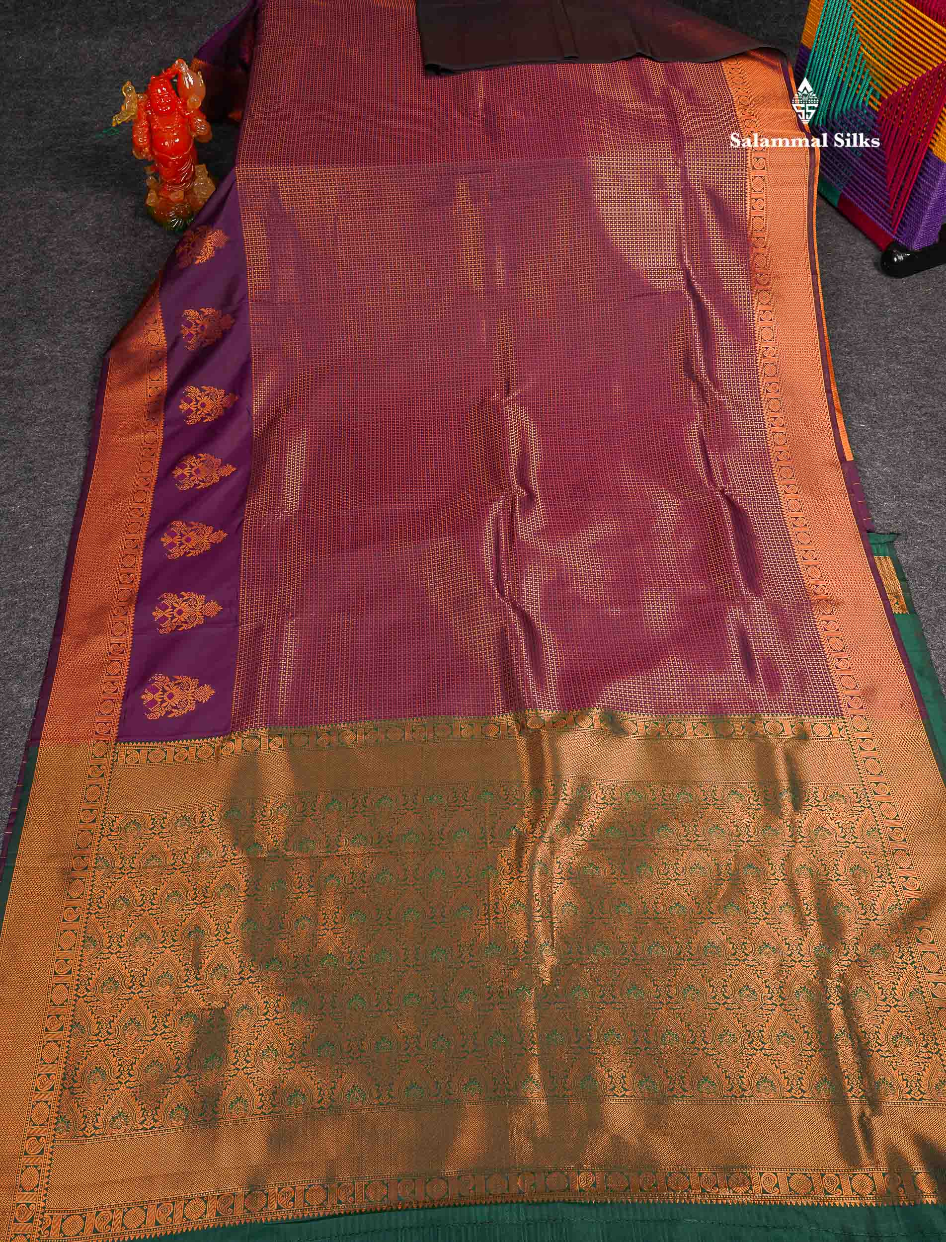 Semi Silk Saree - Magenta Colour Body With Contrast Teal Green Blouse