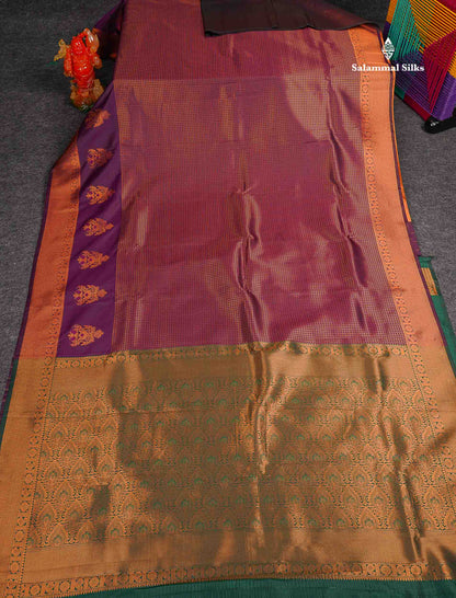 Semi Silk Saree - Magenta Colour Body With Contrast Teal Green Blouse