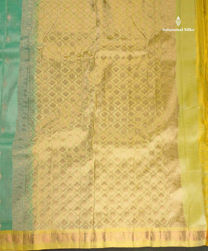 Pure Mix Silk Saree - Sapphire Green Colour Body With Contrast Light Green Small Border