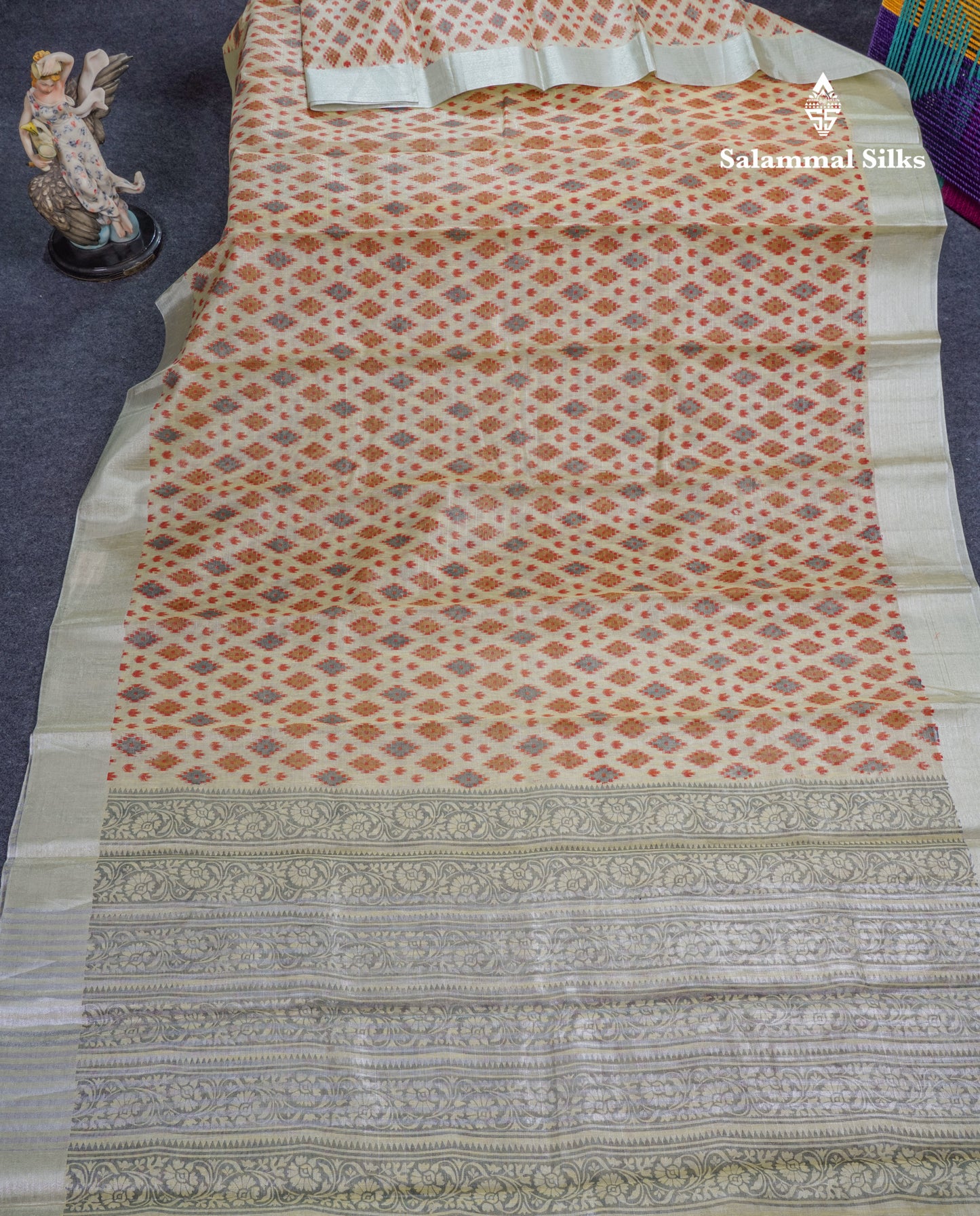 Light Yellow Tissue Kota Cotton Printed Saree With Tissue Border