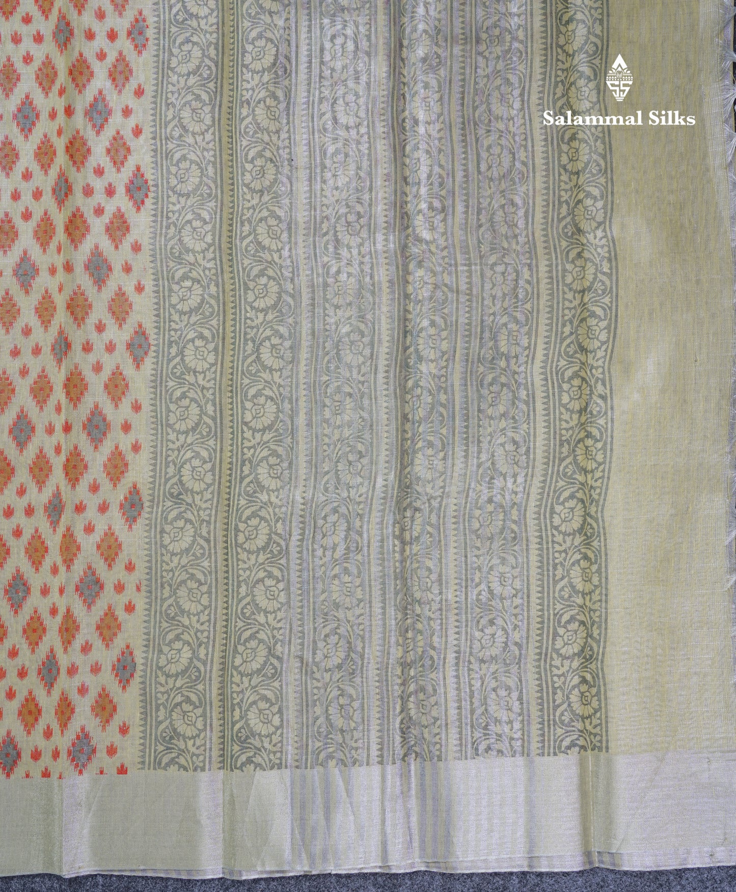 Light Yellow Tissue Kota Cotton Printed Saree With Tissue Border