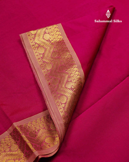 Beautiful Rani Pink Plain Semi Silk Cotton Saree With Contrast Dark Sandal Blouse