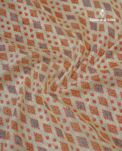 Light Yellow Tissue Kota Cotton Printed Saree With Tissue Border