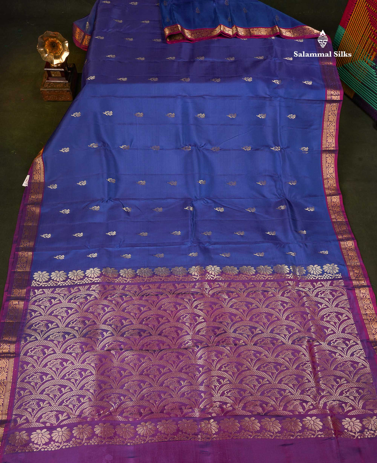 Pure Mix Silk Saree - Royal Blue Colour Body With Contrast Purple Small Border 