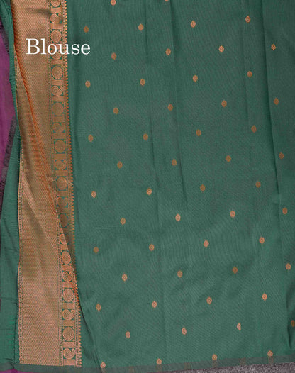 Semi Silk Saree - Parrot Green Colour Body With Contrast Teal Green Blouse