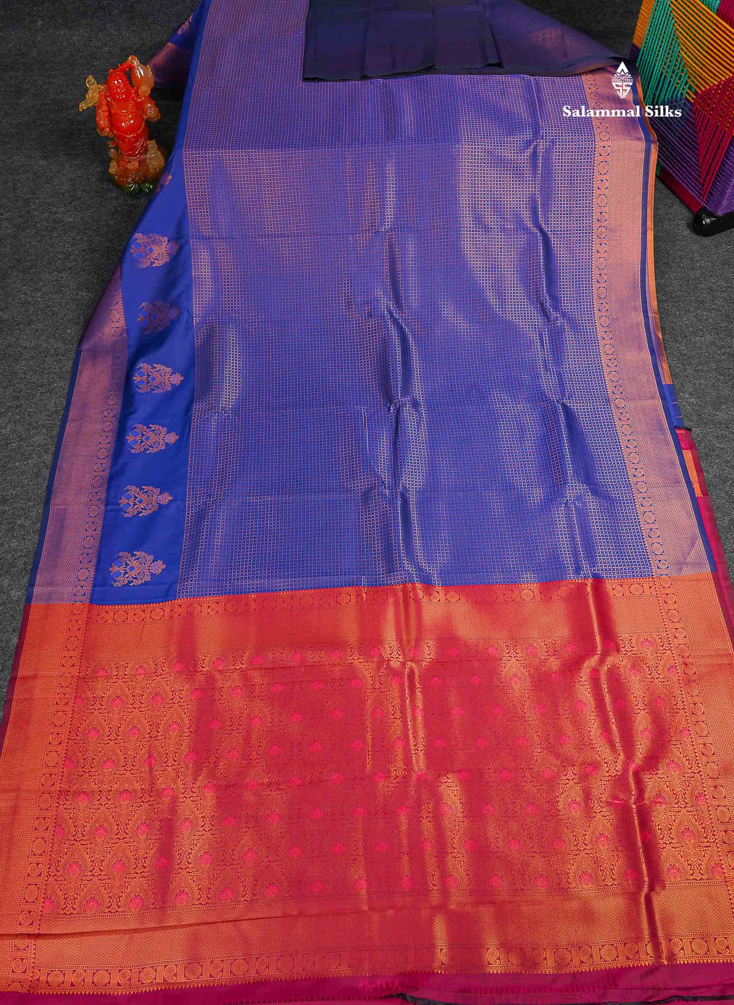 Semi Silk Saree - Parrot Green Colour Body With Contrast Teal Green Blouse