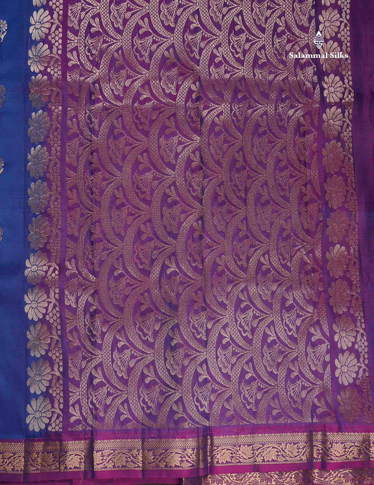 Pure Mix Silk Saree - Royal Blue Colour Body With Contrast Purple Small Border