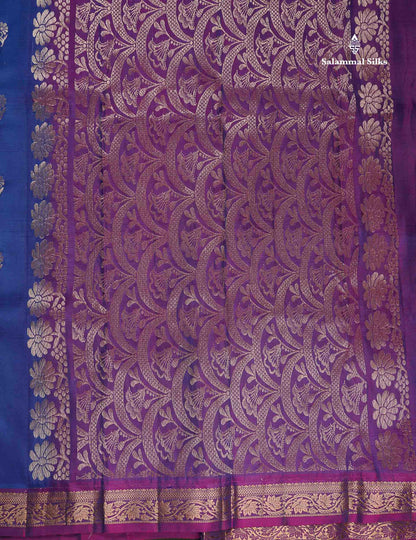 Pure Mix Silk Saree - Royal Blue Colour Body With Contrast Purple Small Border