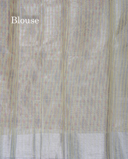 Light Yellow Tissue Kota Cotton Printed Saree With Tissue Border