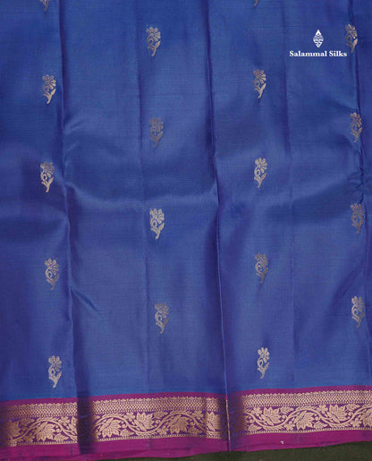 Pure Mix Silk Saree - Royal Blue Colour Body With Contrast Purple Small Border