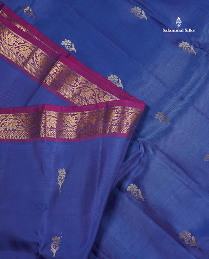 Pure Mix Silk Saree - Royal Blue Colour Body With Contrast Purple Small Border