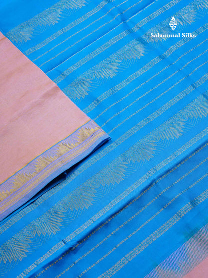 Beautiful Dual Tone Brown Plain Semi Silk Cotton Saree With Contrast Pink Blouse