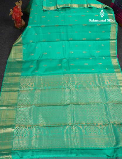 Beautiful Light Rexona Green Pure Kanjivaram Silk Saree With Traditional Evening Morning Border