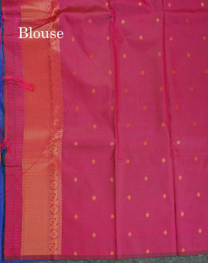 Semi Silk Saree - Parrot Green Colour Body With Contrast Teal Green Blouse