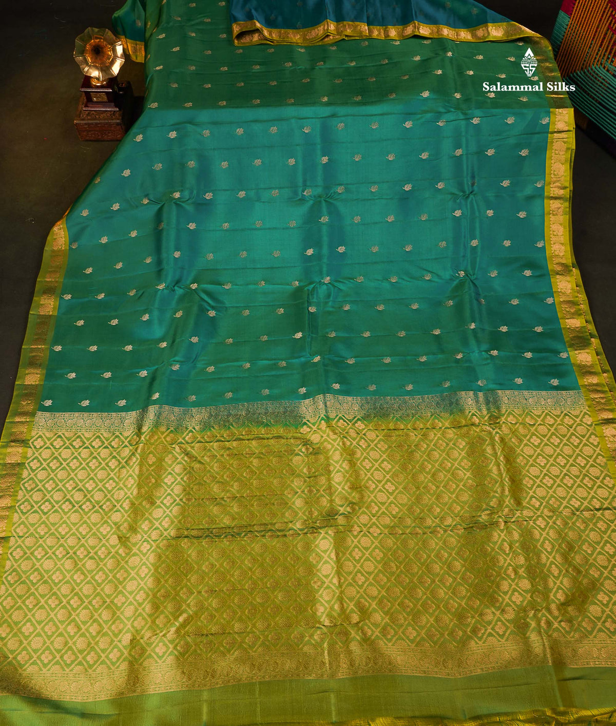 Pure Mix Silk Saree - Sapphire Green Colour Body With Contrast Light Green Small Border