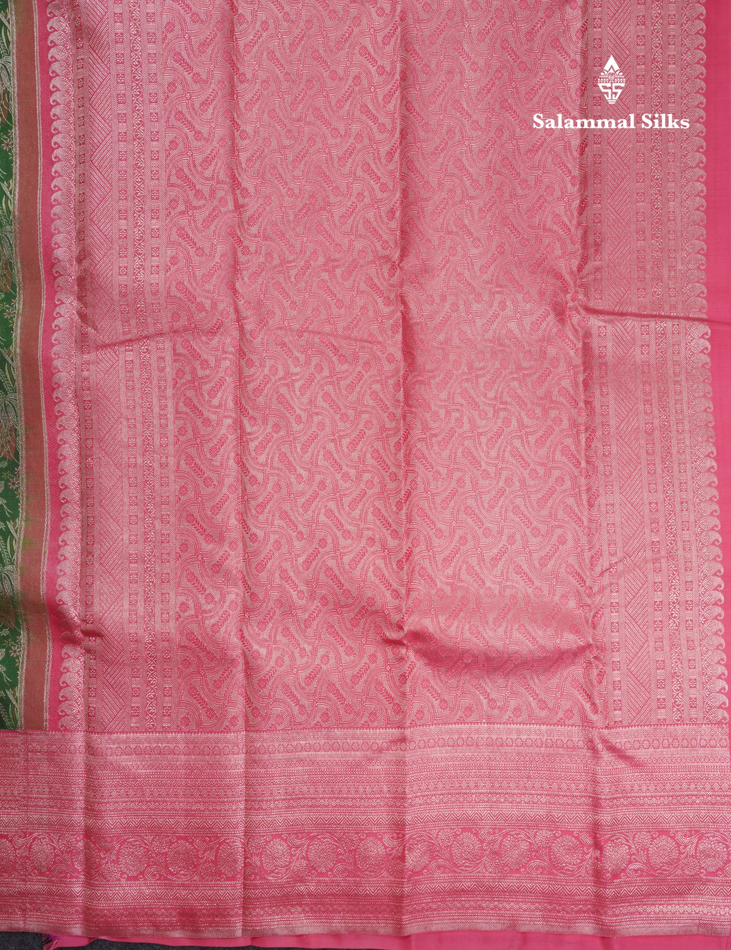 Beautiful Green Bridal Pure Kanjivaram Silk Saree With Contrast Light Pink Traditional Border