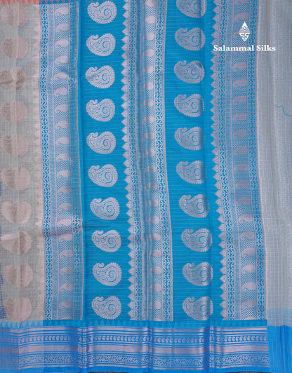 Half White Printed Cotton Mix Saree With Contrast Ganga Jamuna Traditional Border
