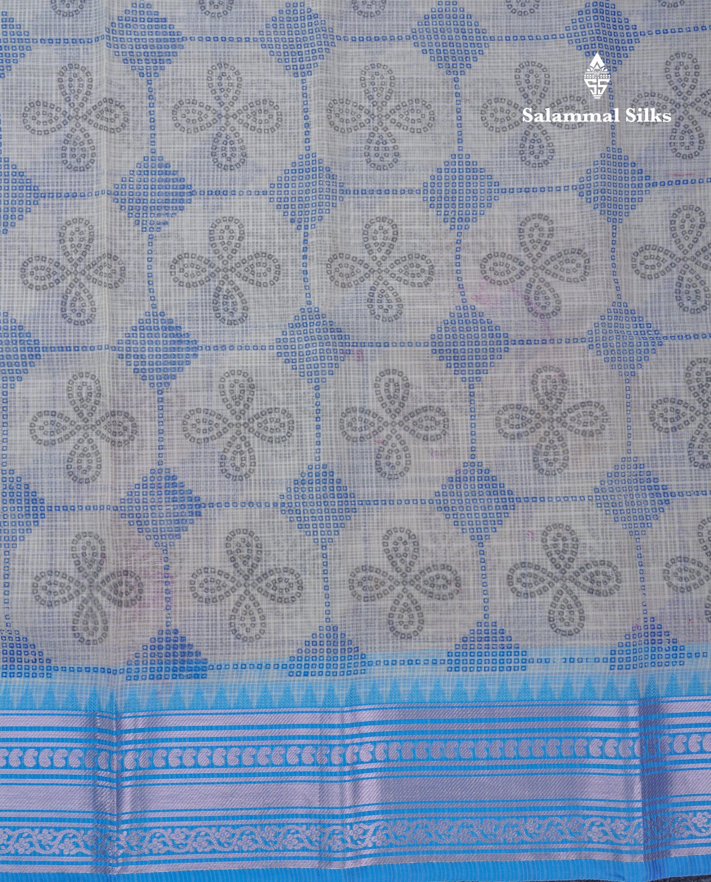 Half White Printed Cotton Mix Saree With Contrast Ganga Jamuna Traditional Border