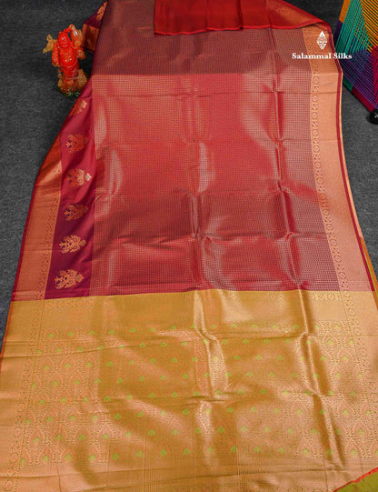 Semi Silk Saree - Parrot Green Colour Body With Contrast Teal Green Blouse
