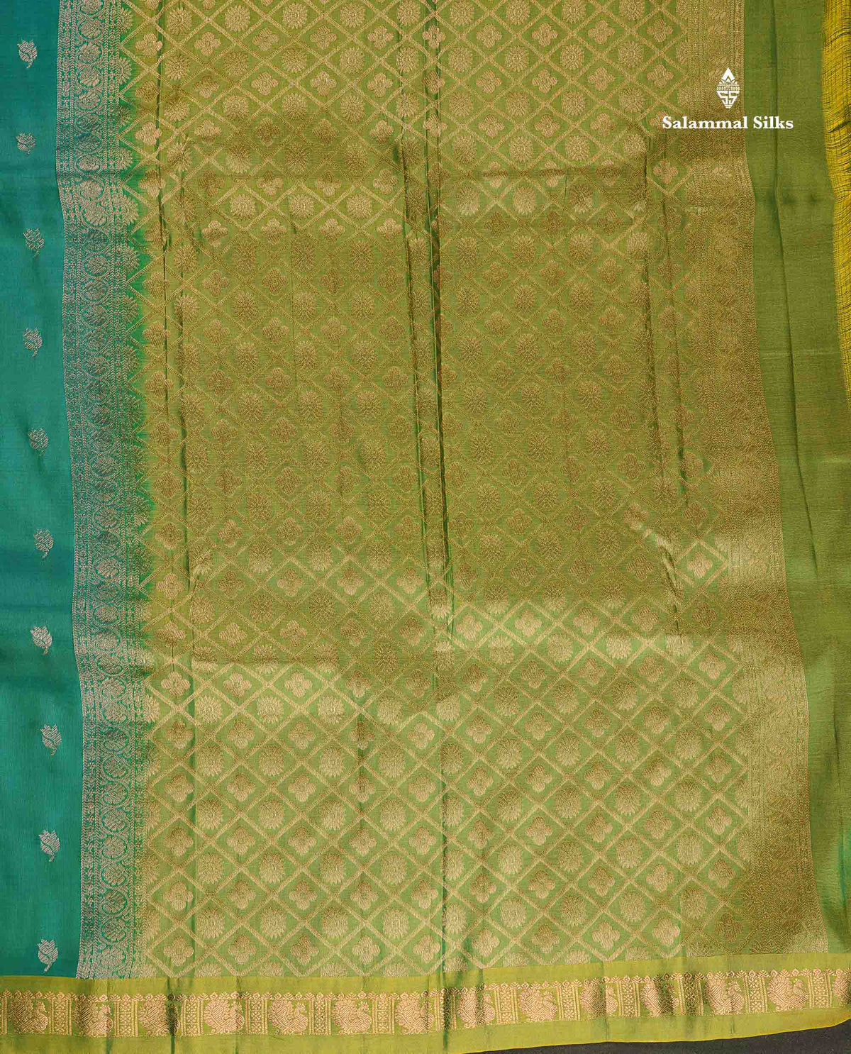 Pure Mix Silk Saree - Sapphire Green Colour Body With Contrast Light Green Small Border