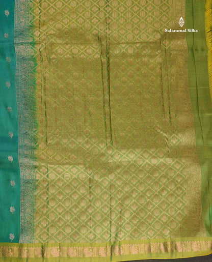 Pure Mix Silk Saree - Sapphire Green Colour Body With Contrast Light Green Small Border