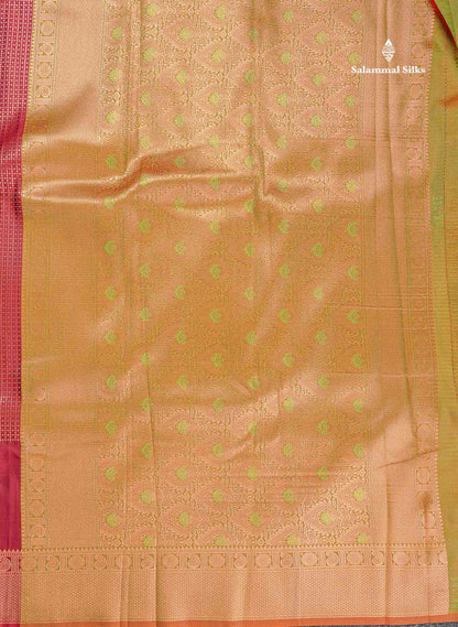 Semi Silk Saree - Parrot Green Colour Body With Contrast Teal Green Blouse