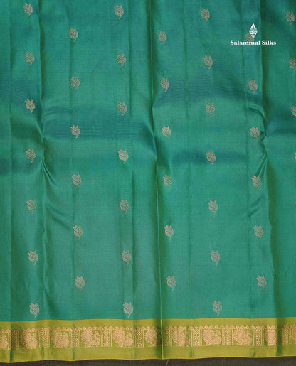 Pure Mix Silk Saree - Sapphire Green Colour Body With Contrast Light Green Small Border