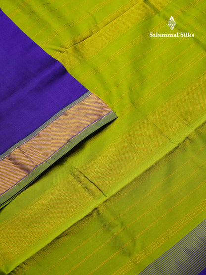 Beautiful Violet Plain Semi Silk Cotton Saree With Contrast Parrot Green Blouse