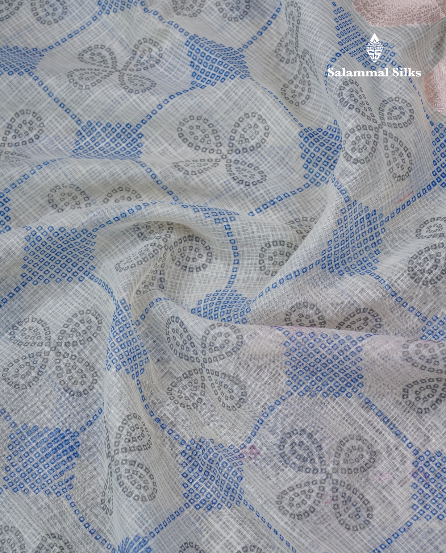 Half White Printed Cotton Mix Saree With Contrast Ganga Jamuna Traditional Border