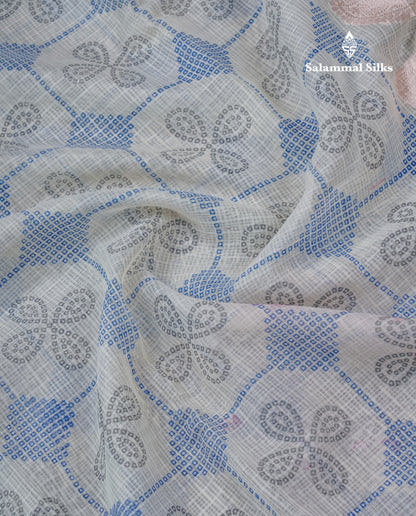 Half White Printed Cotton Mix Saree With Contrast Ganga Jamuna Traditional Border