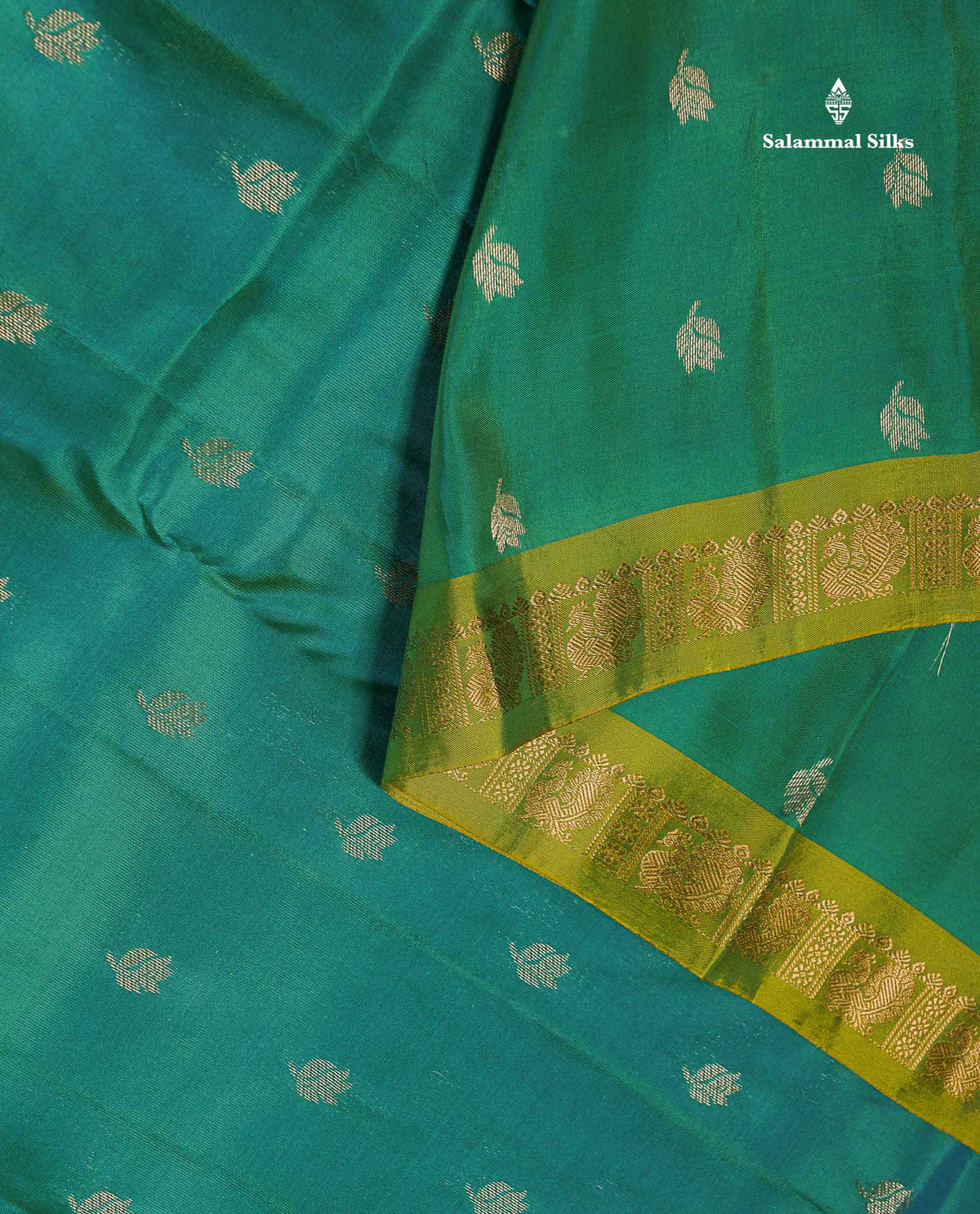 Pure Mix Silk Saree - Sapphire Green Colour Body With Contrast Light Green Small Border
