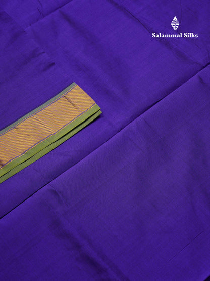 Beautiful Violet Plain Semi Silk Cotton Saree With Contrast Parrot Green Blouse