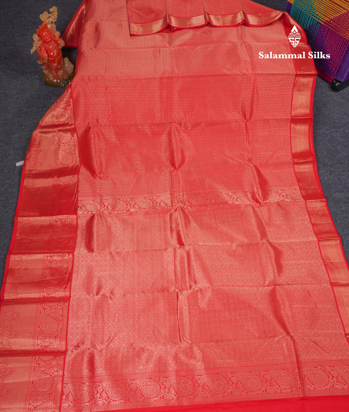 Beautiful Chilly Red Puremix Silk Saree With Traditional Evening Morning Border