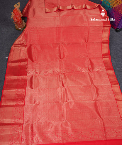 Beautiful Chilly Red Puremix Silk Saree With Traditional Evening Morning Border