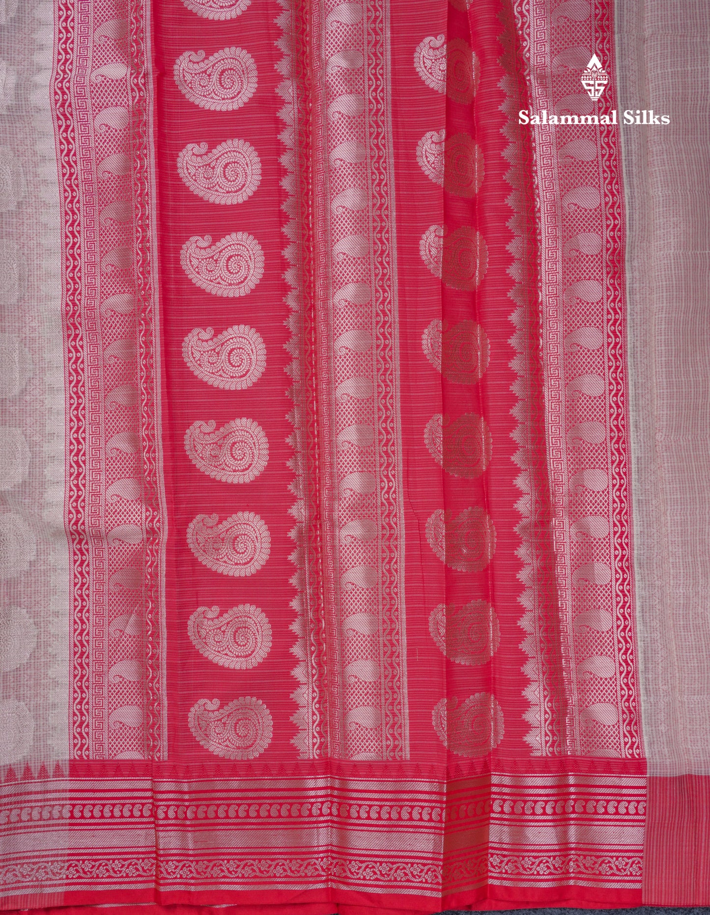 Half White Printed Cotton Mix Saree With Contrast Ganga Jamuna Traditional Border