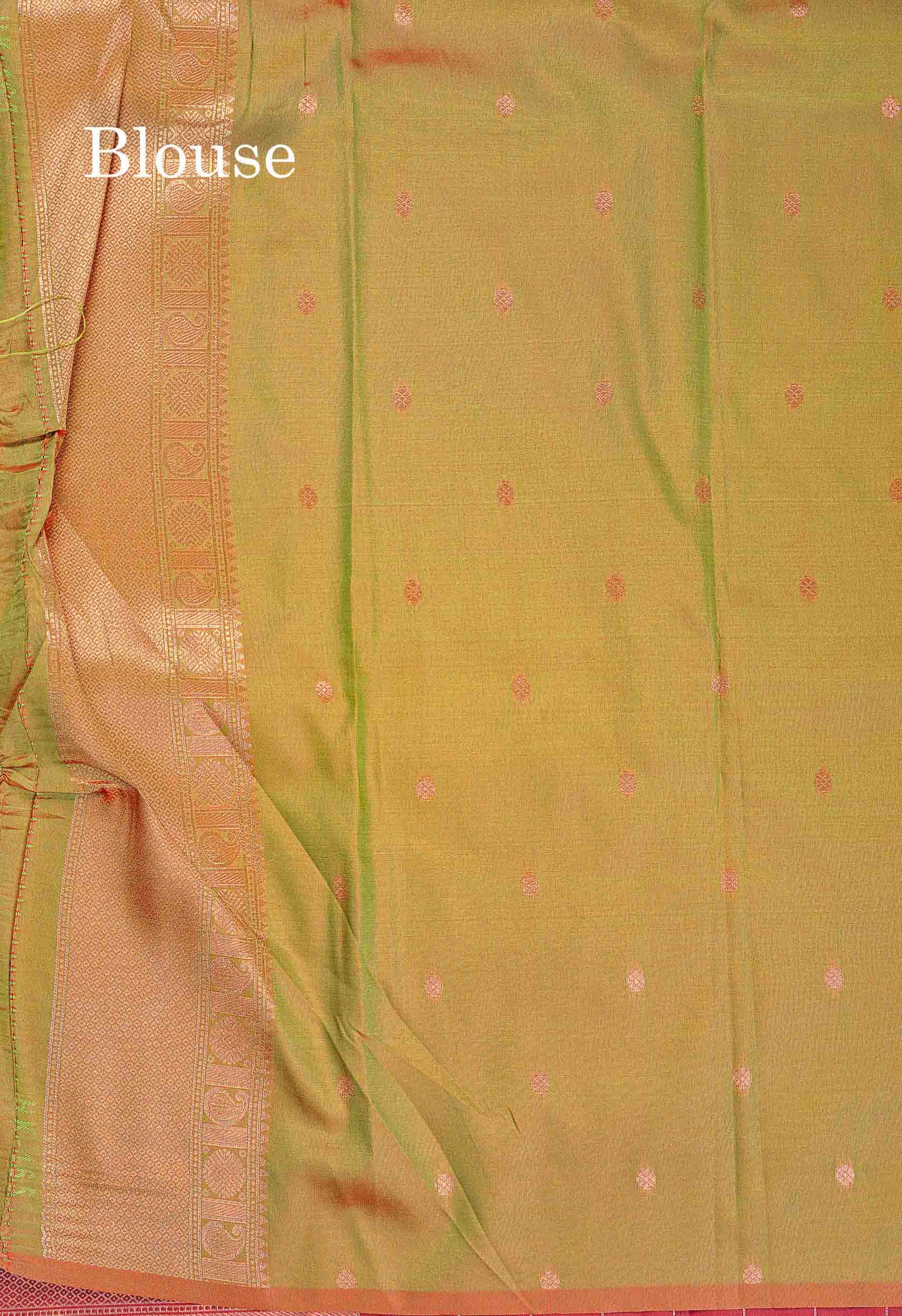 Semi Silk Saree - Parrot Green Colour Body With Contrast Teal Green Blouse