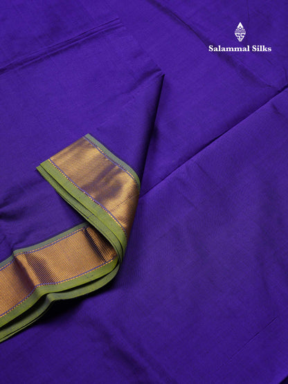 Beautiful Violet Plain Semi Silk Cotton Saree With Contrast Parrot Green Blouse