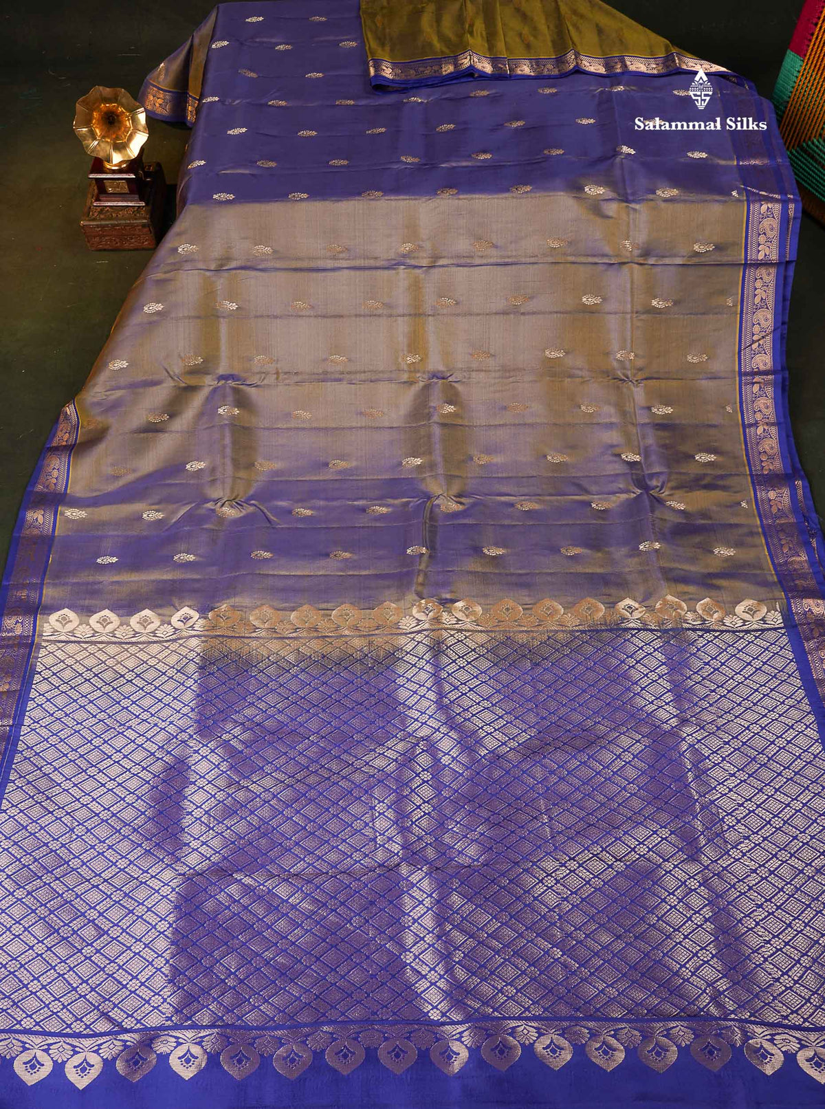 Pure Mix Silk Saree - Dual Tone Blue Colour Body With Contrast Violet Small Border 