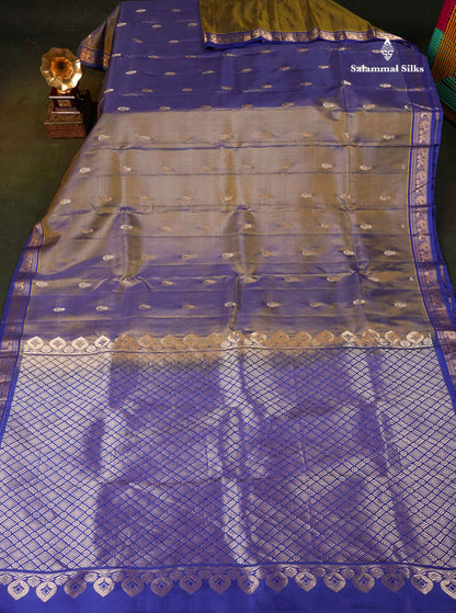 Pure Mix Silk Saree - Dual Tone Blue Colour Body With Contrast Violet Small Border 