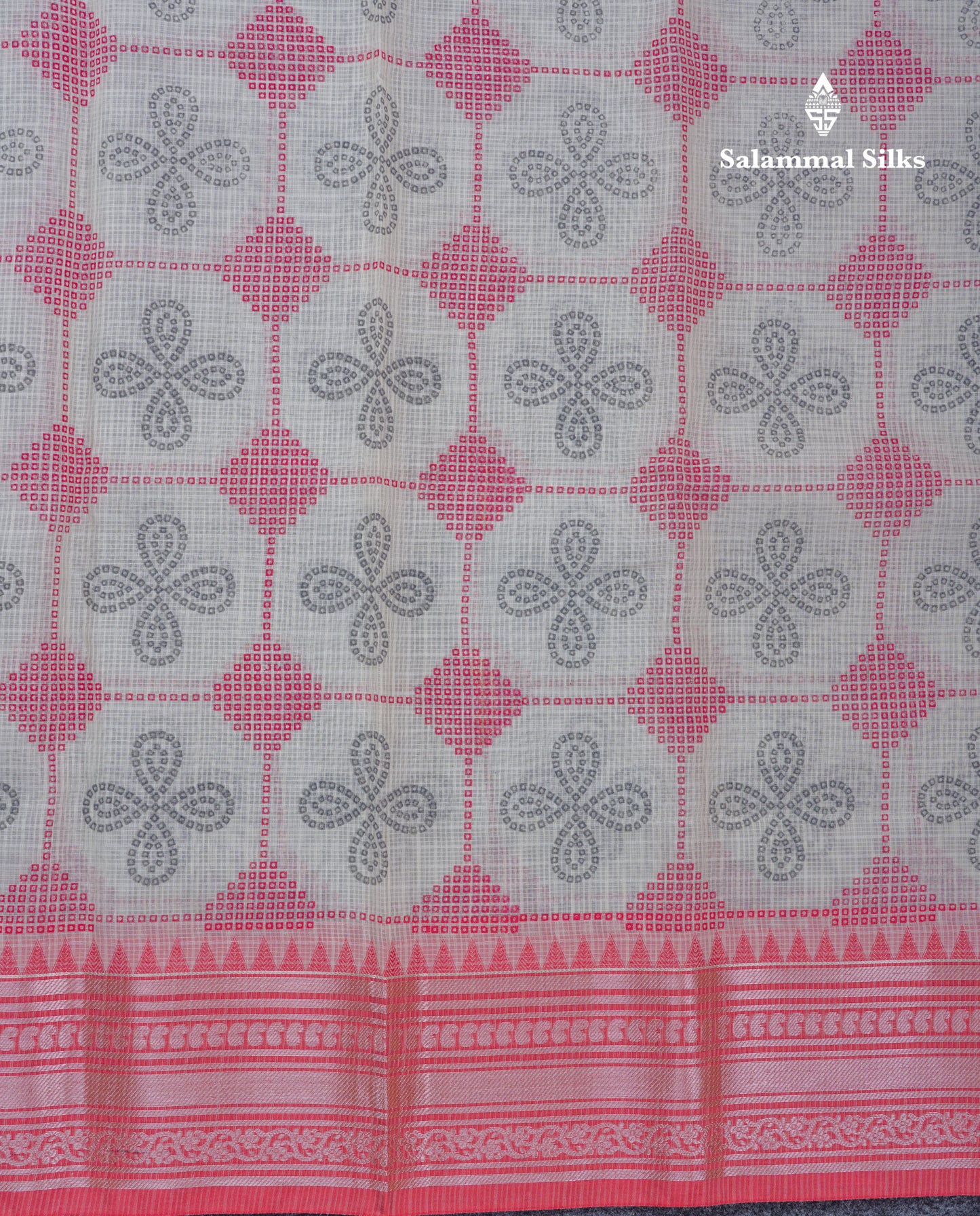 Half White Printed Cotton Mix Saree With Contrast Ganga Jamuna Traditional Border