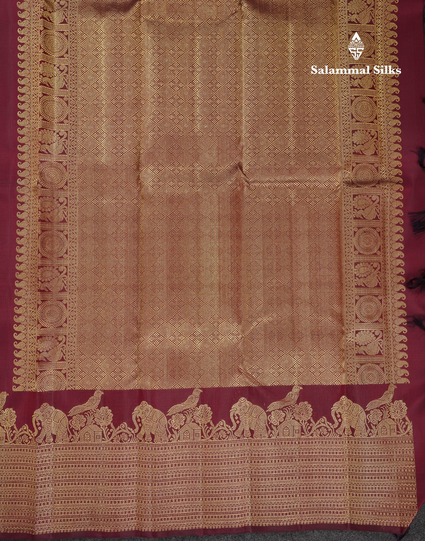 Beautiful Dual Tone Maroon Elephant & Peacock Butta Pure Kanjivaram Silk Saree With Traditional Border