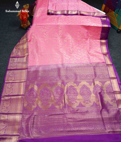 Beautiful Light Pink Bridal Semi Silk Saree With Contrast Vadamalli Traditional Evening Morning Border