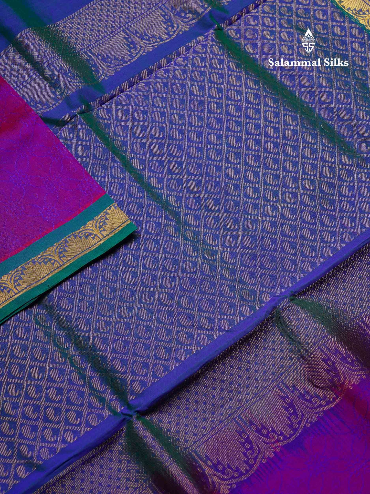 Beautiful Dual Tone Violet Pure Silk Cotton Saree With Contrast Peacock Blue Traditional Evening Morning Border