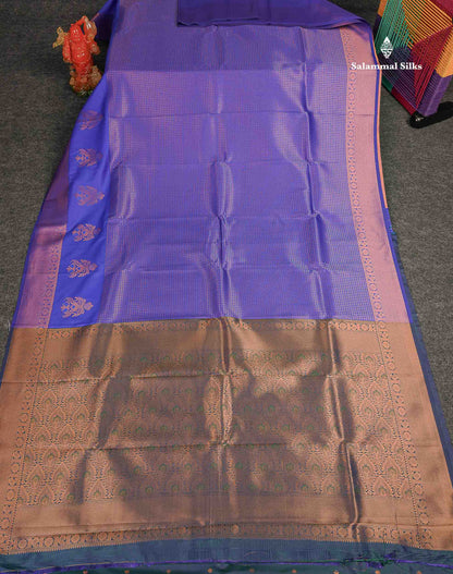 Semi Silk Saree - Parrot Green Colour Body With Contrast Teal Green Blouse
