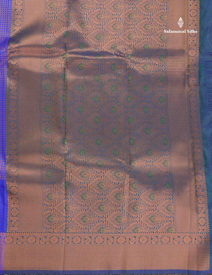 Semi Silk Saree - Parrot Green Colour Body With Contrast Teal Green Blouse