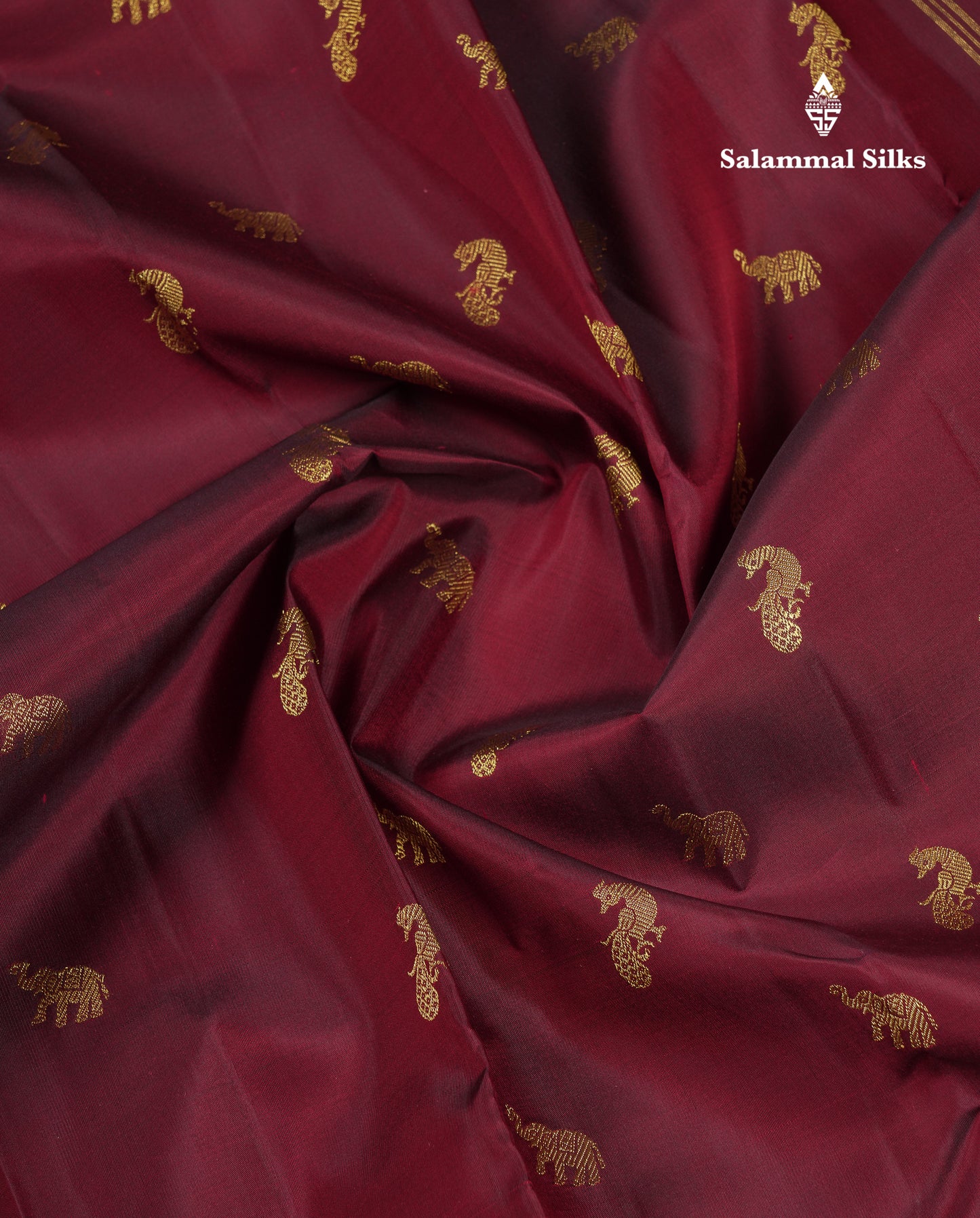 Beautiful Dual Tone Maroon Elephant & Peacock Butta Pure Kanjivaram Silk Saree With Traditional Border