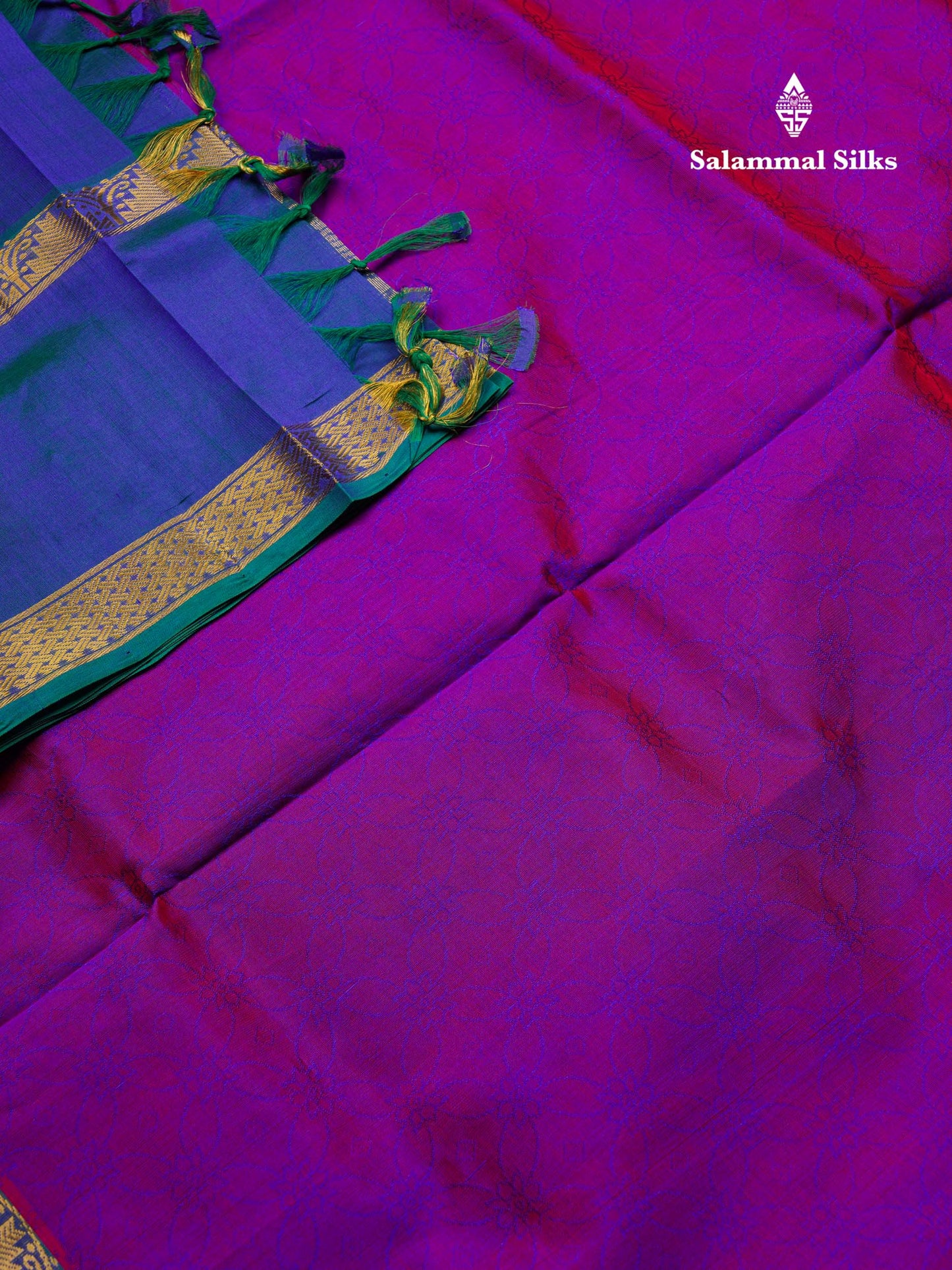 Beautiful Dual Tone Violet Pure Silk Cotton Saree With Contrast Peacock Blue Traditional Evening Morning Border