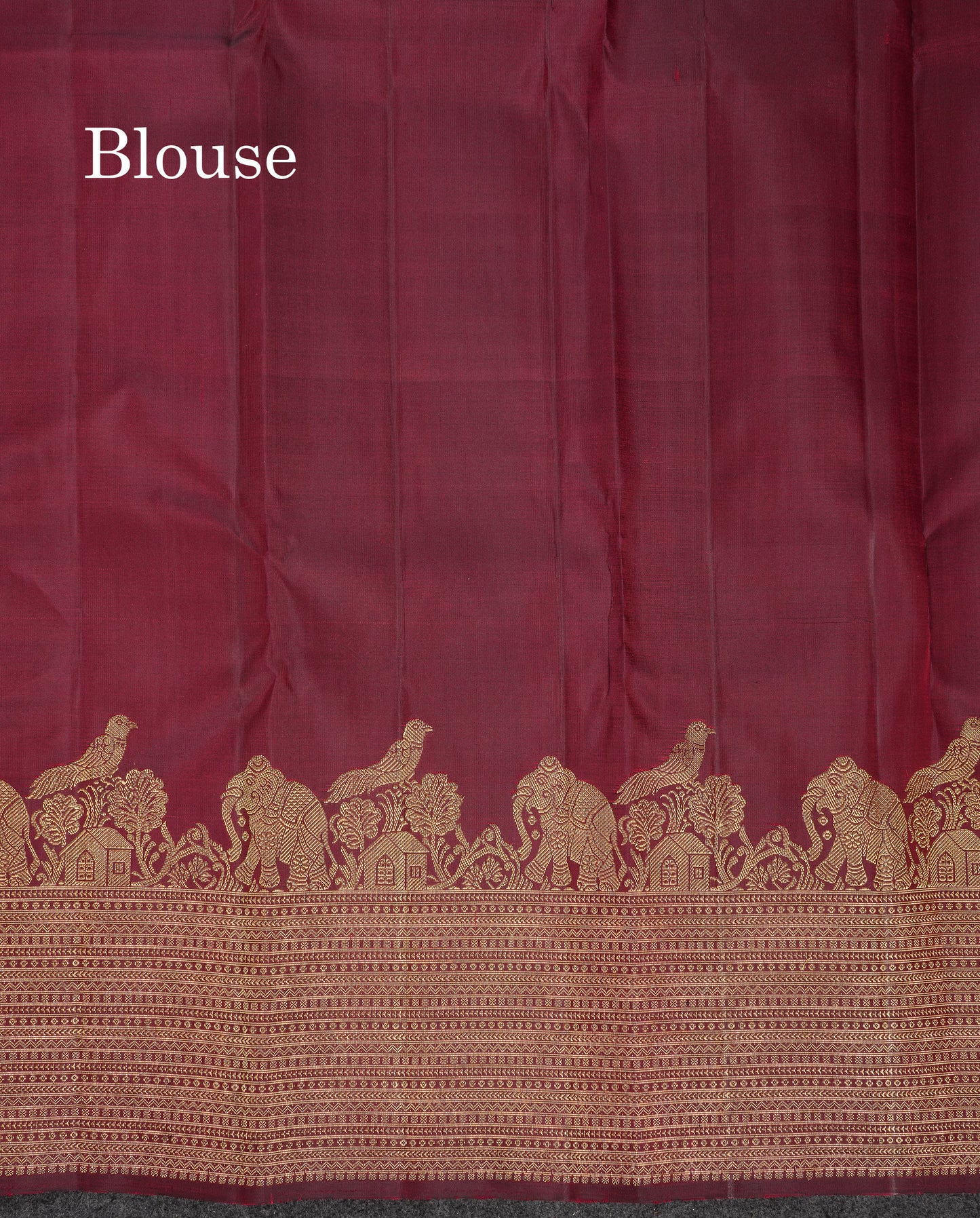 Beautiful Dual Tone Maroon Elephant & Peacock Butta Pure Kanjivaram Silk Saree With Traditional Border