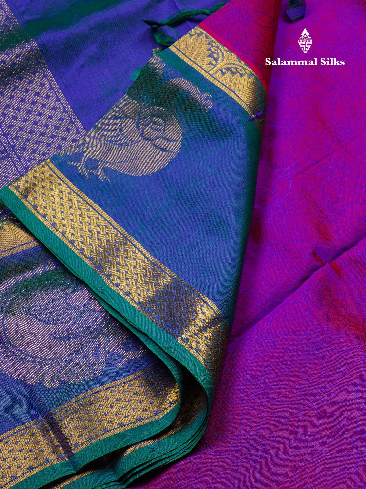 Beautiful Dual Tone Violet Pure Silk Cotton Saree With Contrast Peacock Blue Traditional Evening Morning Border